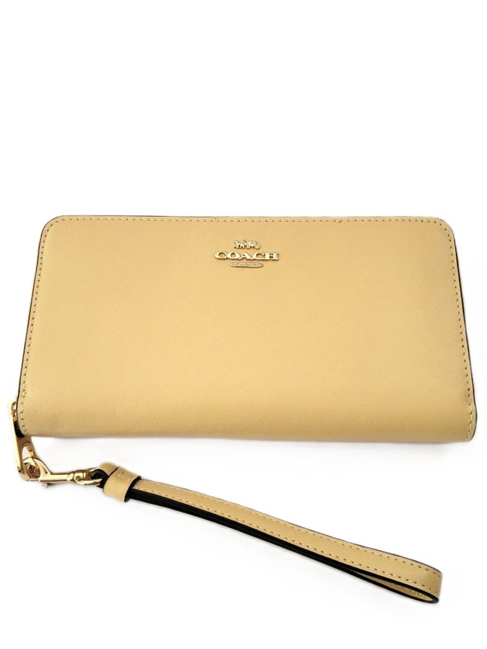 Coach CEC19 Long Zip Around Crinkle Shiny Leather Wallet Wristlet Vanilla